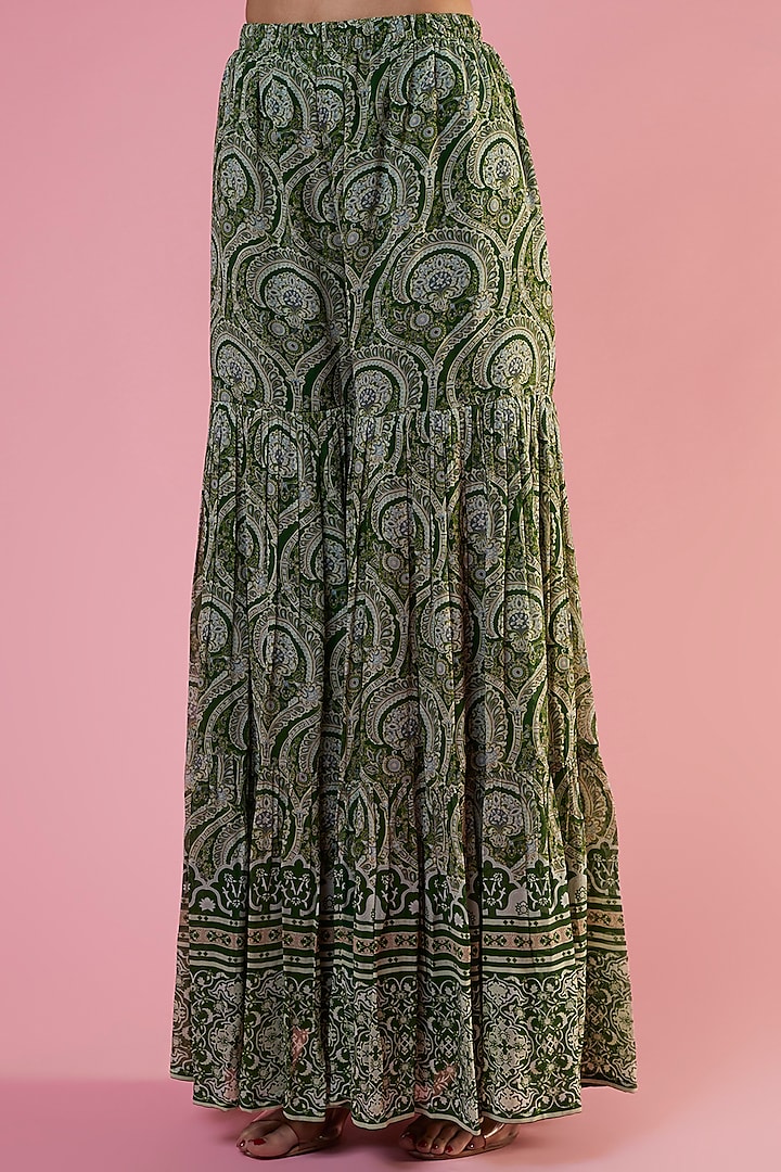 Green Georgette Printed & Embellished Wedding Sharara Set by CHARU PARASHAR at Pernia's Pop Up Shop