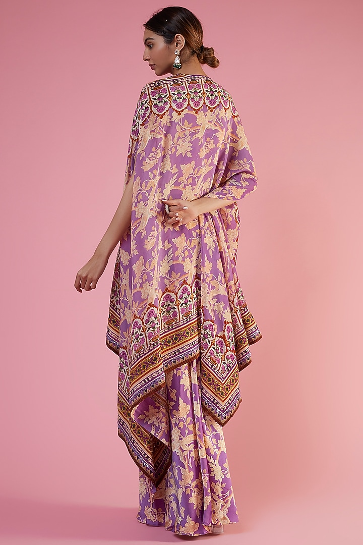 Lavender Crepe Printed & Embellished Cape Set by CHARU PARASHAR at Pernia's Pop Up Shop