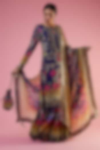 Purple Georgette Printed & Embellished Sharara Set by CHARU PARASHAR