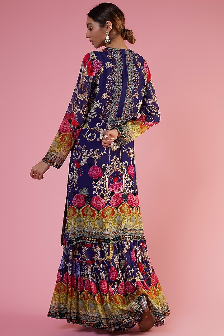 Purple Georgette Printed & Embellished Wedding Sharara Set by CHARU PARASHAR at Pernia's Pop Up Shop