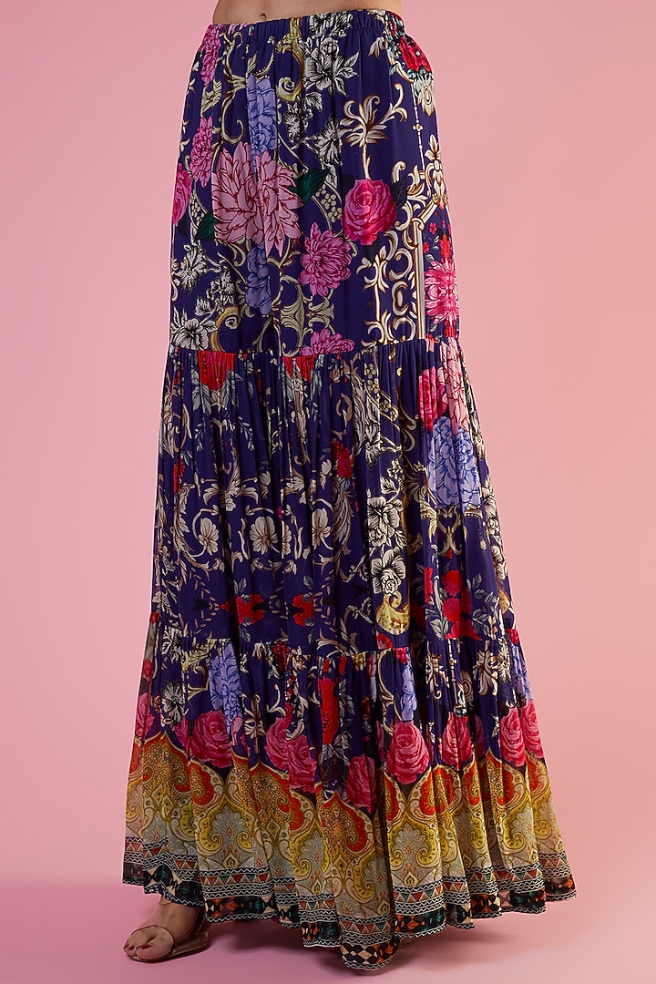 Purple Georgette Printed & Embellished Wedding Sharara Set by CHARU PARASHAR at Pernia's Pop Up Shop