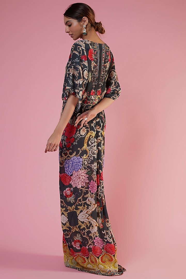 Blue Crepe Printed & Embellished Jumpsuit by CHARU PARASHAR at Pernia's Pop Up Shop