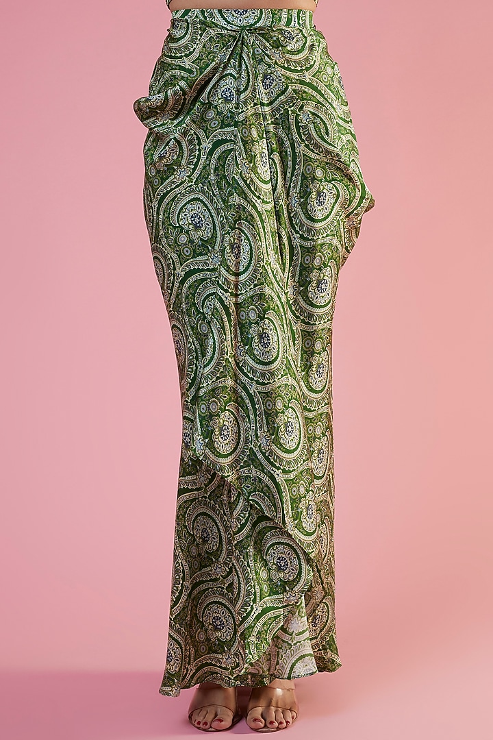 Green Crepe Printed & Embellished Cape Set by CHARU PARASHAR at Pernia's Pop Up Shop