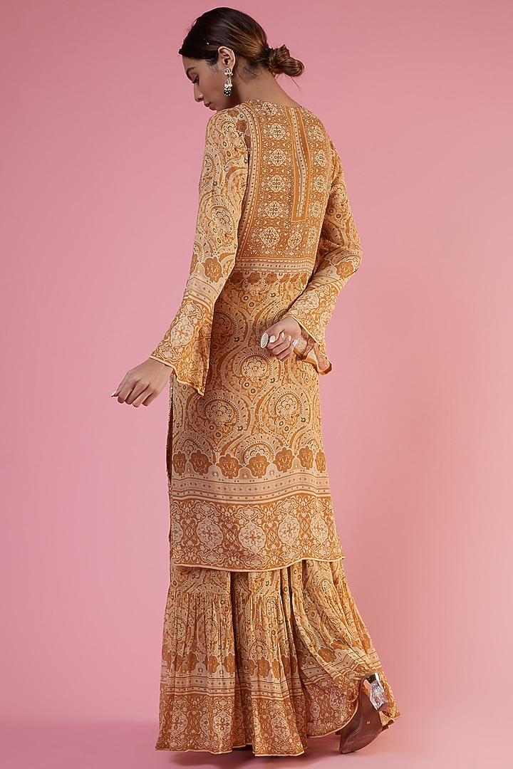Beige Georgette Printed & Embellished Wedding Sharara Set by CHARU PARASHAR at Pernia's Pop Up Shop