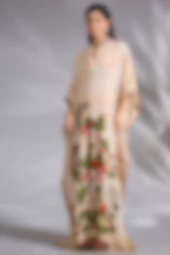 Ivory Crepe Floral Digital Printed Kaftan by CHARU PARASHAR at Pernia's Pop Up Shop