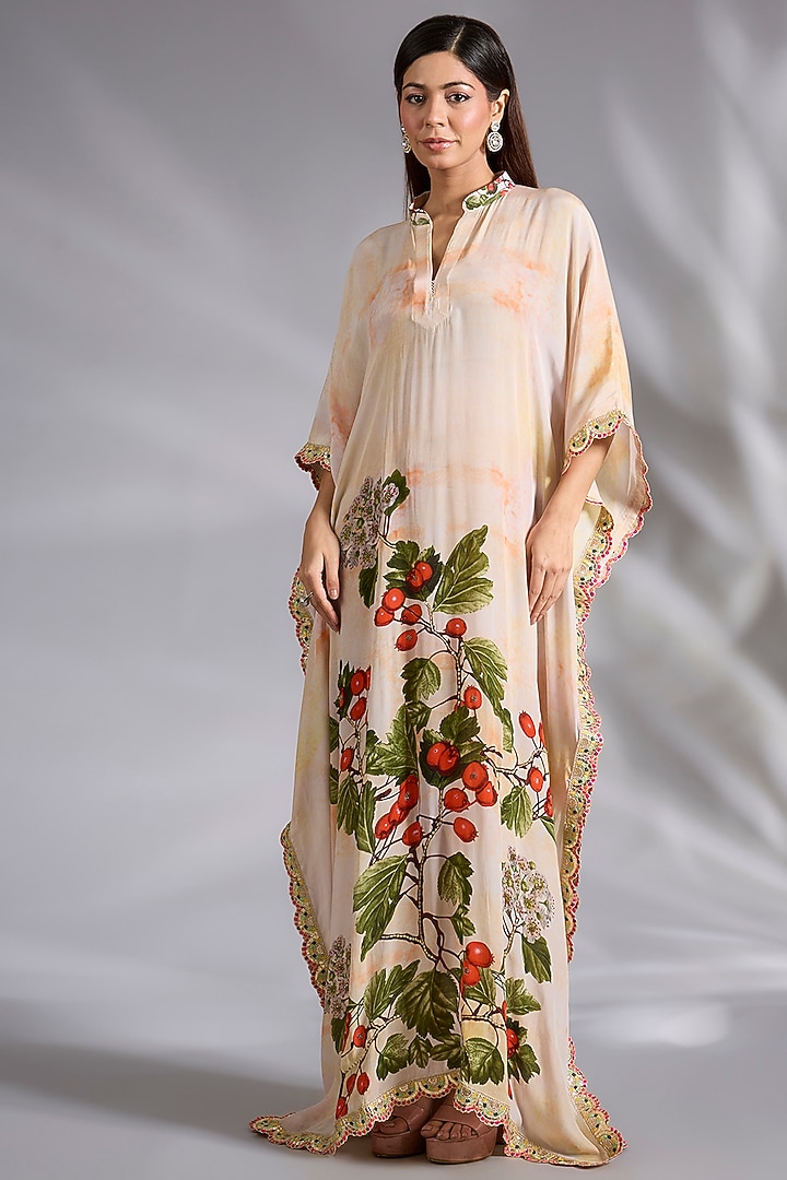 Ivory Crepe Floral Digital Printed Kaftan by CHARU PARASHAR at Pernia's Pop Up Shop