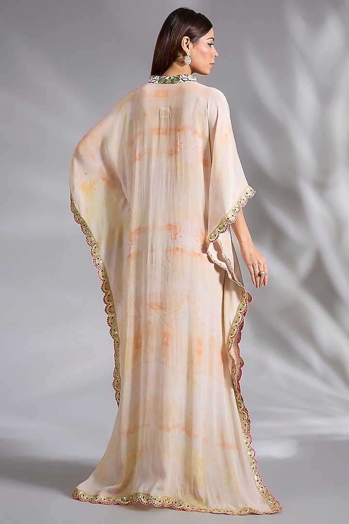 Ivory Crepe Floral Digital Printed Kaftan by CHARU PARASHAR at Pernia's Pop Up Shop