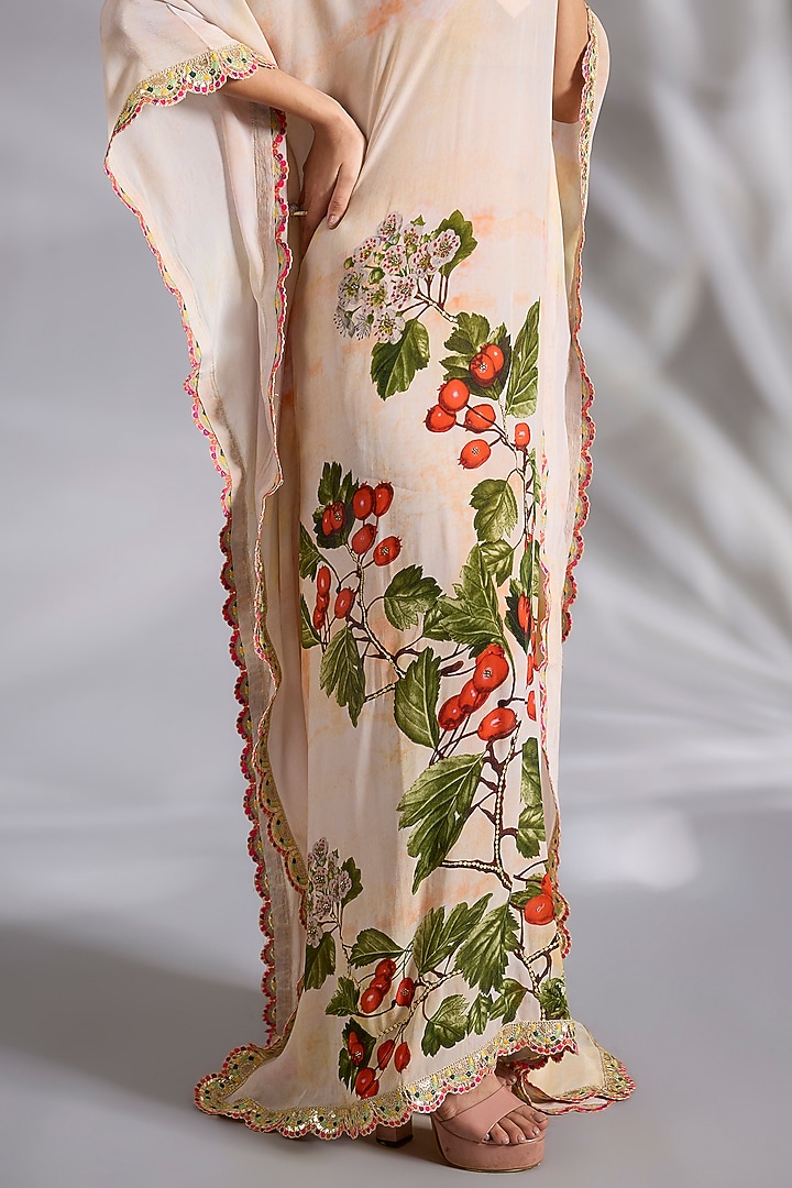 Ivory Crepe Floral Digital Printed Kaftan by CHARU PARASHAR at Pernia's Pop Up Shop