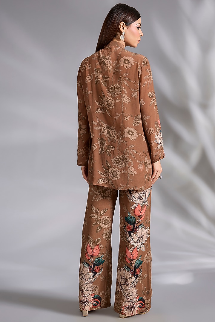 Dark Beige Crepe Digital Printed Co-Ord Set by CHARU PARASHAR at Pernia's Pop Up Shop