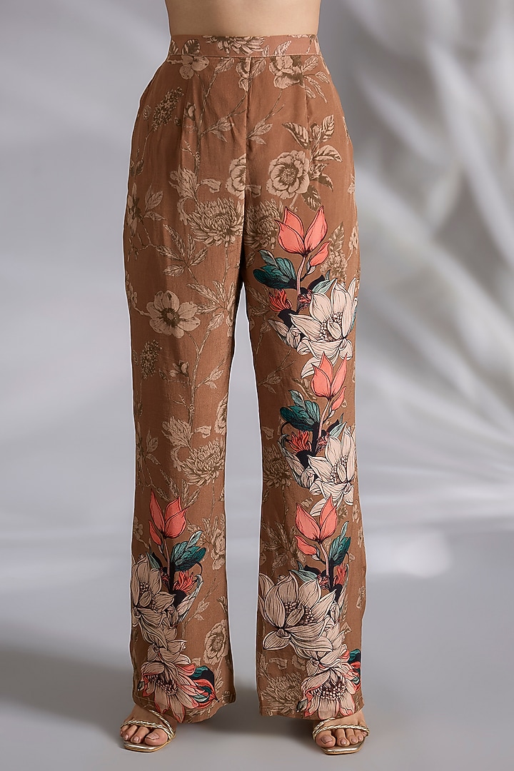 Dark Beige Crepe Digital Printed Co-Ord Set by CHARU PARASHAR at Pernia's Pop Up Shop