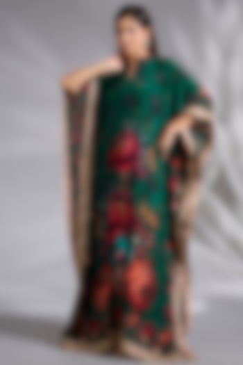 Dark Green Crepe Floral Digital Printed Kaftan by CHARU PARASHAR at Pernia's Pop Up Shop