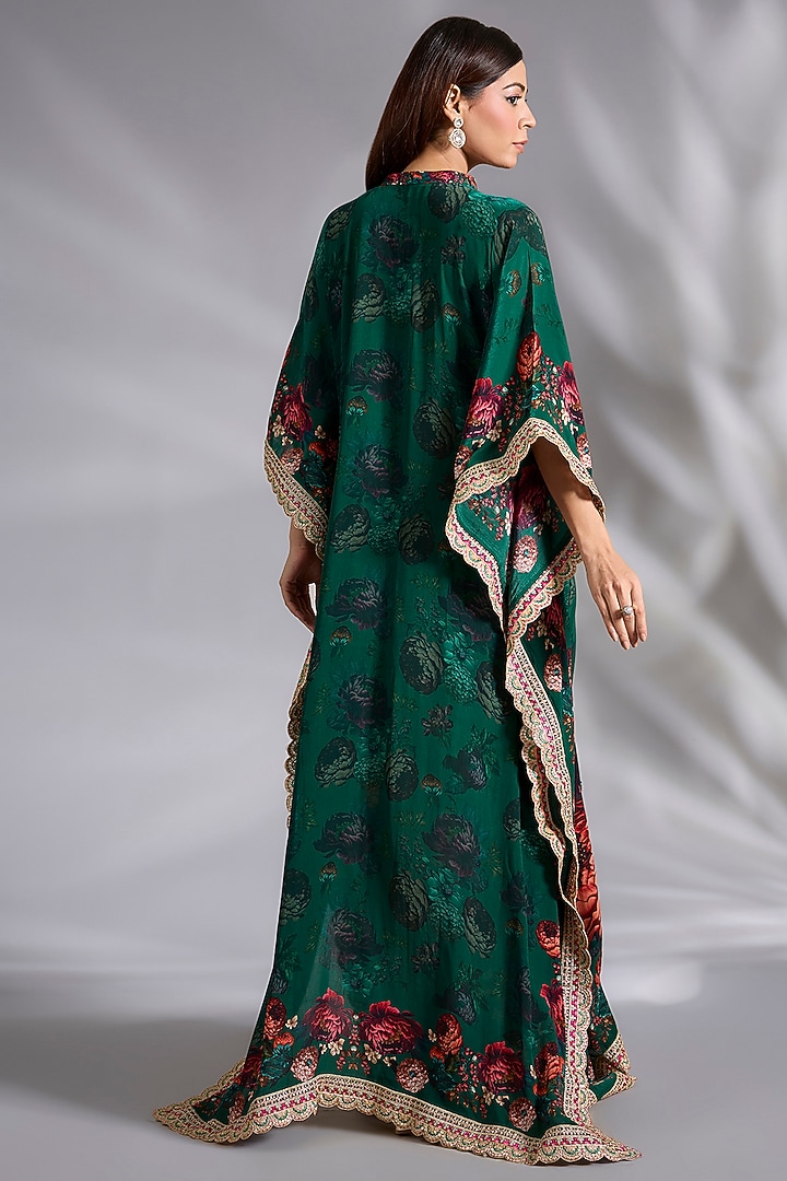 Dark Green Crepe Floral Digital Printed Kaftan by CHARU PARASHAR at Pernia's Pop Up Shop