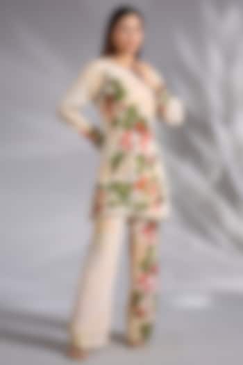 Ivory Crepe Cherry Digital Printed Short Kurta Set by CHARU PARASHAR at Pernia's Pop Up Shop