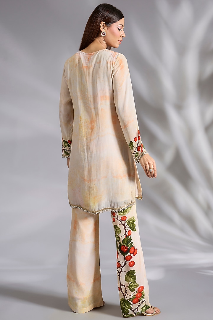 Ivory Crepe Cherry Digital Printed Short Kurta Set by CHARU PARASHAR at Pernia's Pop Up Shop