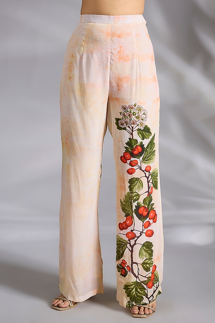 Ivory Crepe Cherry Digital Printed Short Kurta Set by CHARU PARASHAR at Pernia's Pop Up Shop