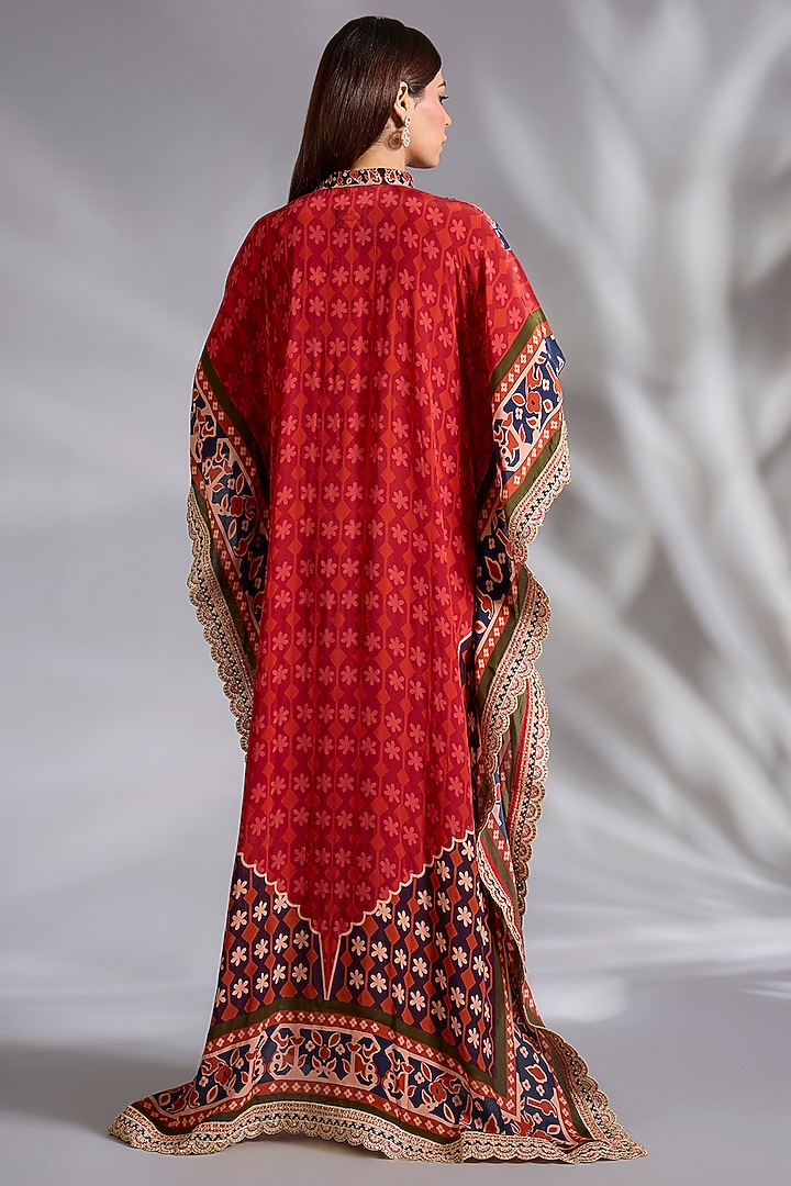 Red Crepe Digital Printed Kaftan by CHARU PARASHAR at Pernia's Pop Up Shop