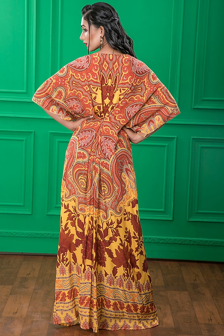 Yellow Paisley Printed Kaftan by CHARU PARASHAR at Pernia's Pop Up Shop