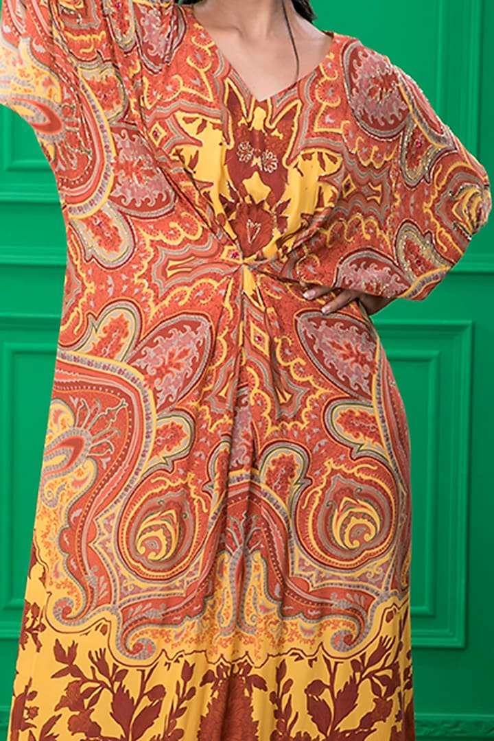 Yellow Paisley Printed Kaftan by CHARU PARASHAR at Pernia's Pop Up Shop