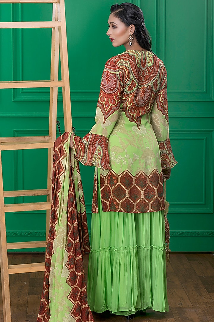 Light Green Printed Wedding Sharara Set With Potli by CHARU PARASHAR at Pernia's Pop Up Shop
