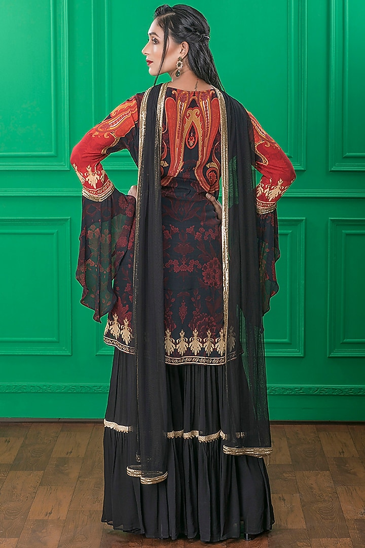 Black Printed Wedding Sharara Set by CHARU PARASHAR at Pernia's Pop Up Shop