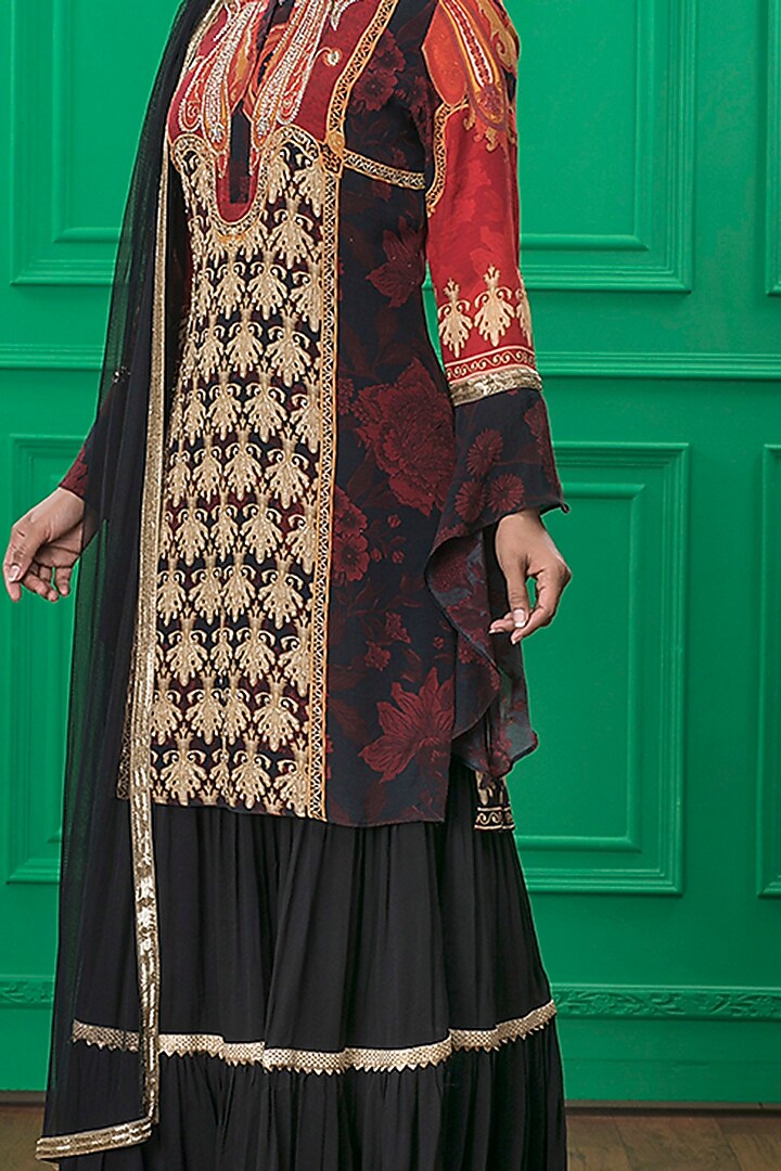 Black Printed Wedding Sharara Set by CHARU PARASHAR at Pernia's Pop Up Shop