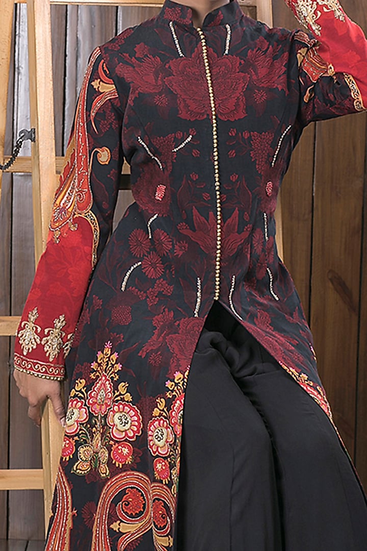 Black Paisley Printed Wedding Sharara Set by CHARU PARASHAR at Pernia's Pop Up Shop
