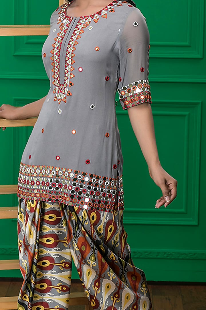 Grey Embellished Dhoti Set by CHARU PARASHAR at Pernia's Pop Up Shop