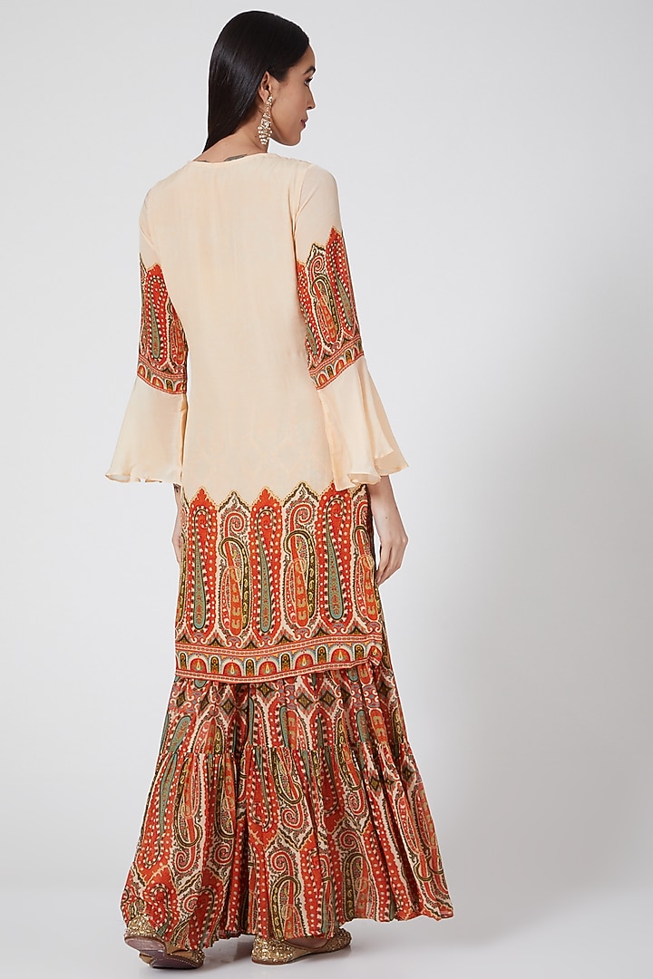 Cream & Orange Digital Printed Wedding Sharara Set by CHARU PARASHAR at Pernia's Pop Up Shop
