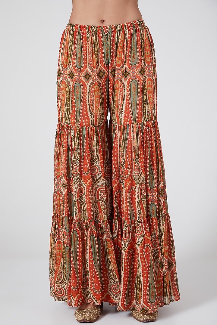 Cream & Orange Digital Printed Wedding Sharara Set by CHARU PARASHAR at Pernia's Pop Up Shop