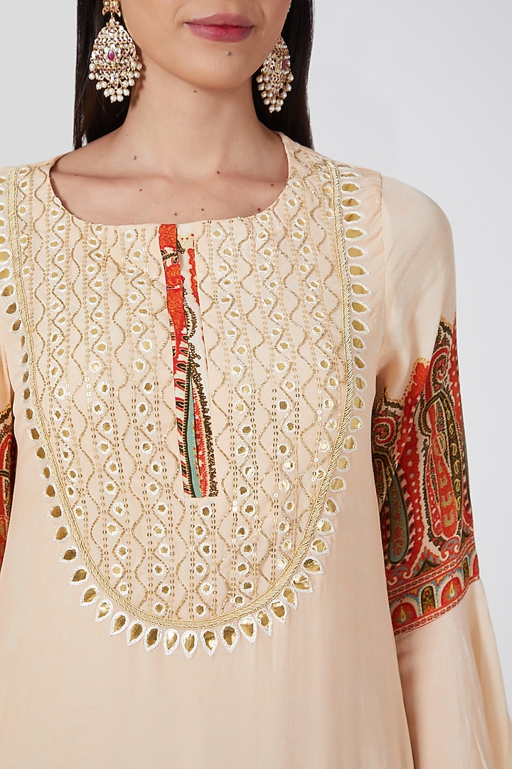 Cream & Orange Digital Printed Wedding Sharara Set by CHARU PARASHAR at Pernia's Pop Up Shop
