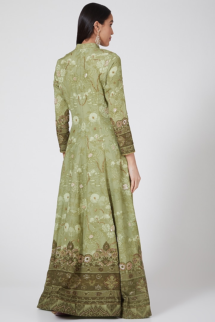 Pista Green Hand Embellished Long Jacket by CHARU PARASHAR at Pernia's Pop Up Shop