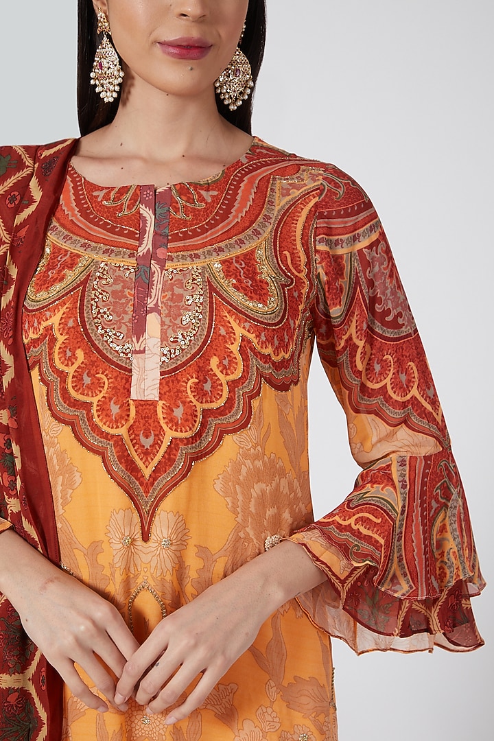 Light Peach Digital Printed Wedding Sharara Set by CHARU PARASHAR at Pernia's Pop Up Shop
