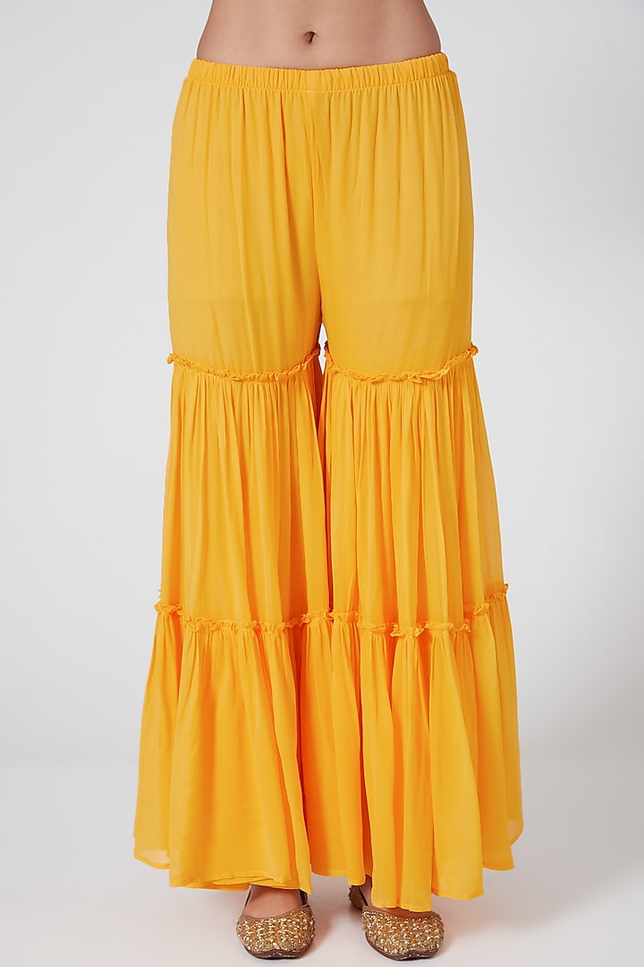 Yellow Georgette Wedding Sharara Set by CHARU PARASHAR at Pernia's Pop Up Shop