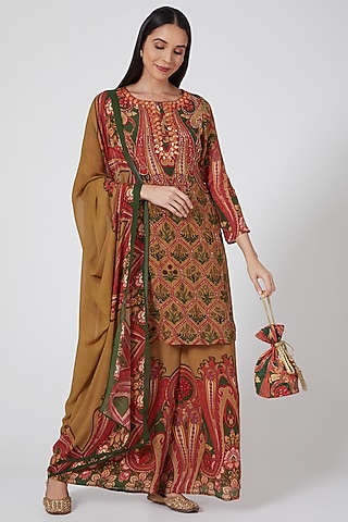 Brown Digital Printed Sharara Set by CHARU PARASHAR