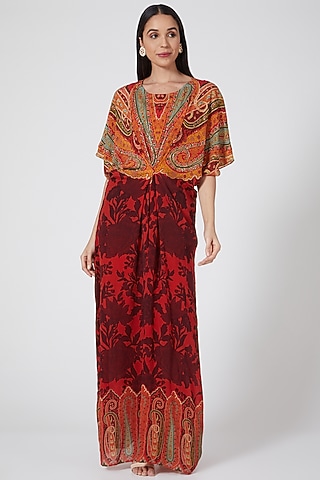 Red Digital Printed Kaftan by CHARU PARASHAR