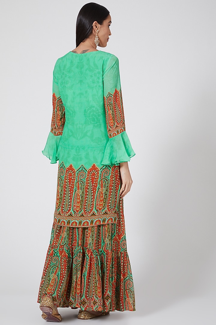 Sea Green Digital Printed Wedding Sharara Set by CHARU PARASHAR at Pernia's Pop Up Shop