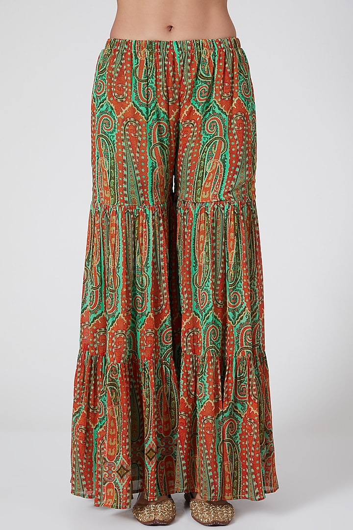 Sea Green Digital Printed Wedding Sharara Set by CHARU PARASHAR at Pernia's Pop Up Shop