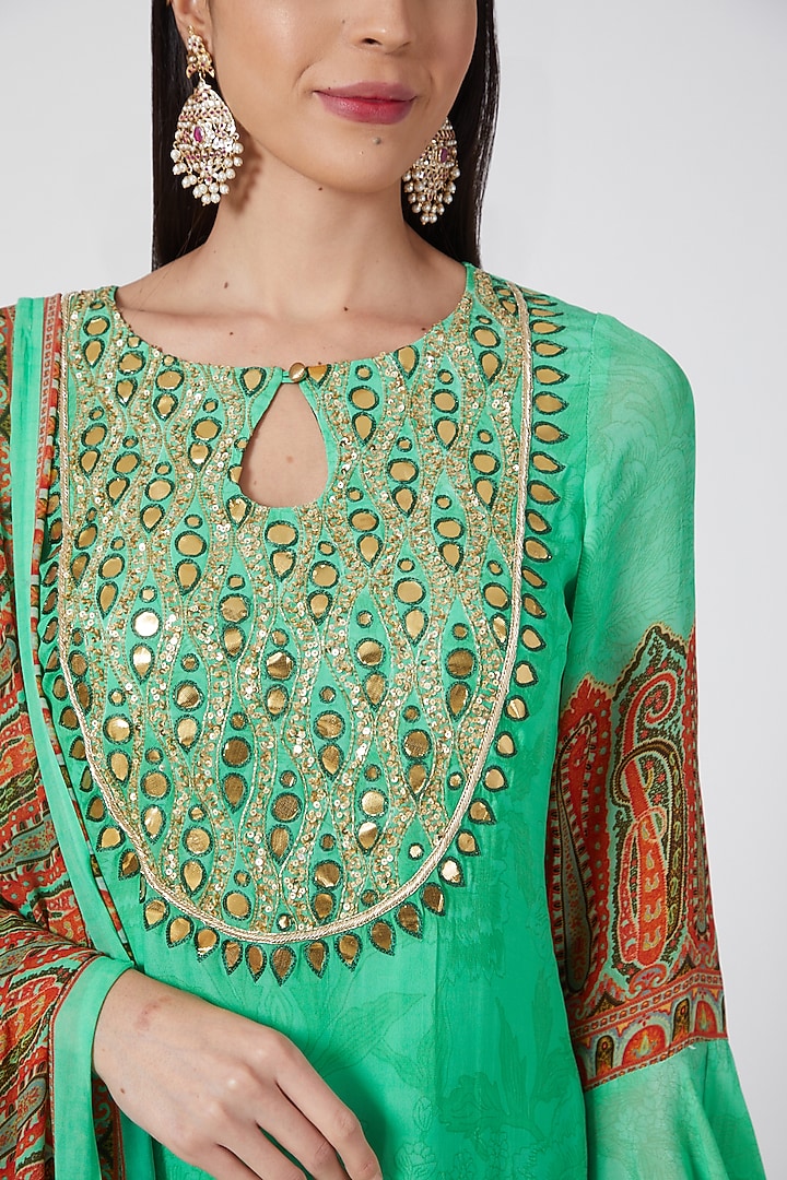 Sea Green Digital Printed Wedding Sharara Set by CHARU PARASHAR at Pernia's Pop Up Shop