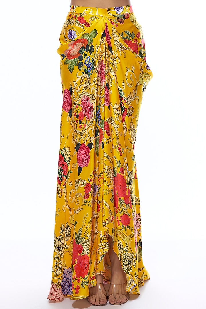 Yellow Crepe Embellished & Printed Cape Set by CHARU PARASHAR at Pernia's Pop Up Shop