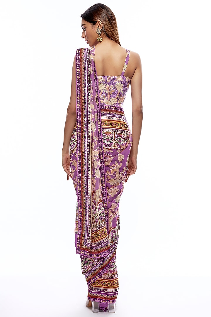Lavender Georgette Embellished & Digital Printed Reception Saree Set by CHARU PARASHAR at Pernia's Pop Up Shop