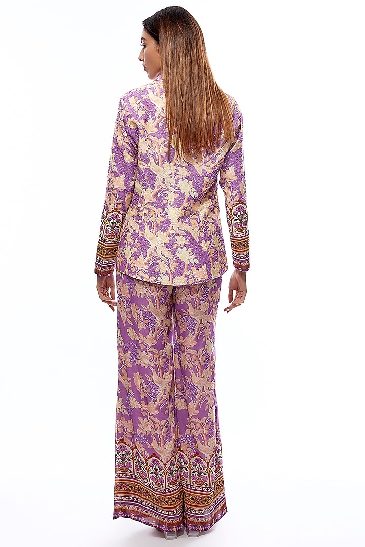 Lavender Crepe Embellished & Printed Blazer Set by CHARU PARASHAR at Pernia's Pop Up Shop