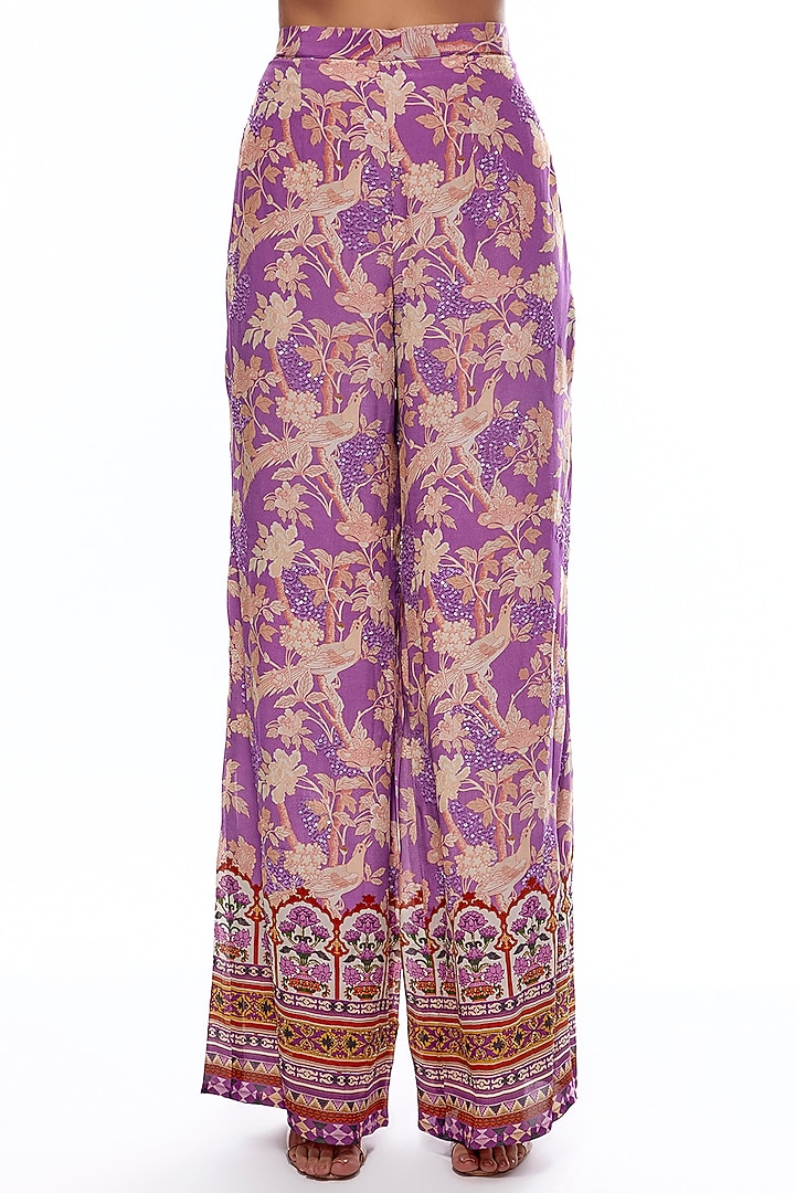 Lavender Crepe Embellished & Printed Blazer Set by CHARU PARASHAR at Pernia's Pop Up Shop