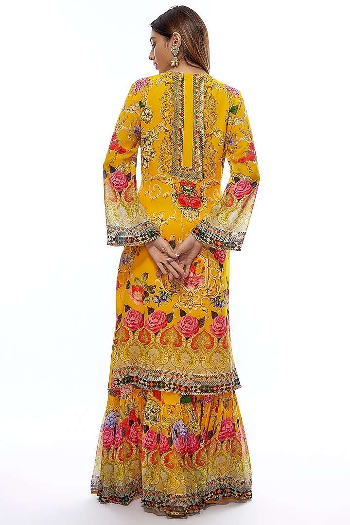 Yellow Georgette Printed Wedding Sharara Set by CHARU PARASHAR at Pernia's Pop Up Shop