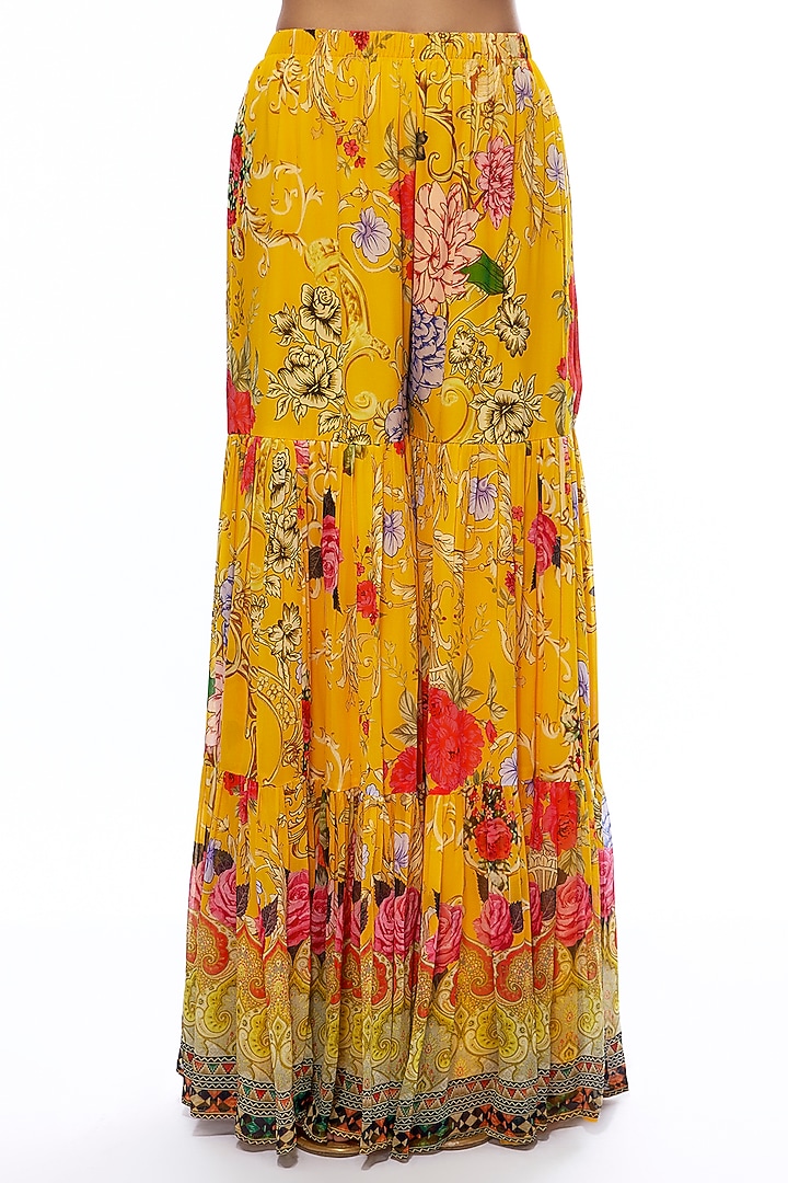 Yellow Georgette Printed Wedding Sharara Set by CHARU PARASHAR at Pernia's Pop Up Shop