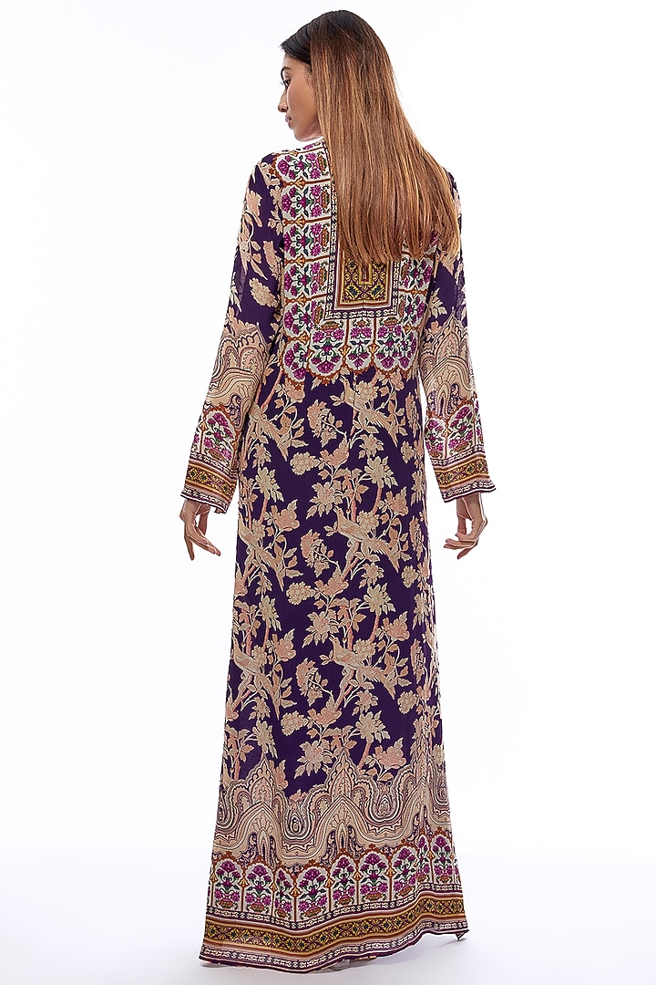 Deep Purple Crepe Embellished & Printed Kaftan by CHARU PARASHAR at Pernia's Pop Up Shop