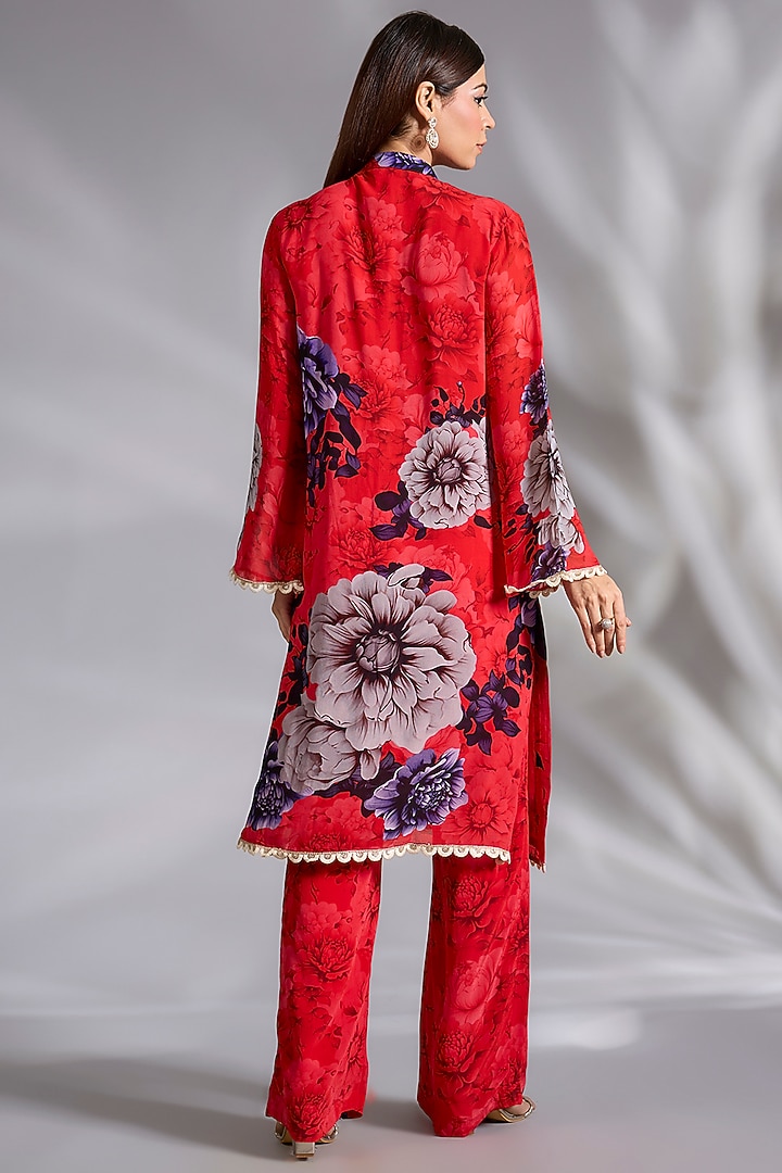 Red & Purple Georgette Floral Printed Kurta Set by CHARU PARASHAR at Pernia's Pop Up Shop