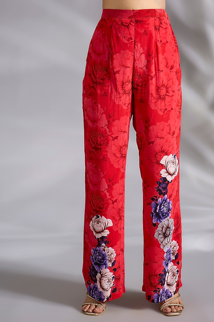 Red & Purple Georgette Floral Printed Kurta Set by CHARU PARASHAR at Pernia's Pop Up Shop