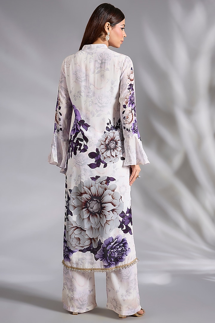White & Purple Georgette Floral Printed Kurta Set by CHARU PARASHAR at Pernia's Pop Up Shop