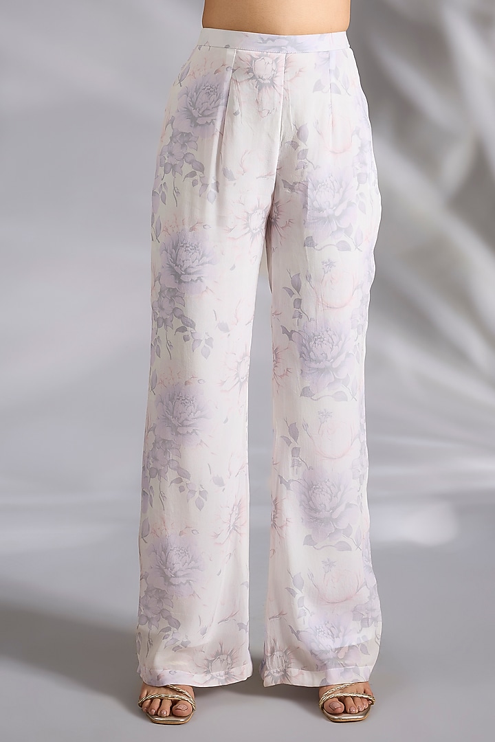 White & Purple Georgette Floral Printed Kurta Set by CHARU PARASHAR at Pernia's Pop Up Shop