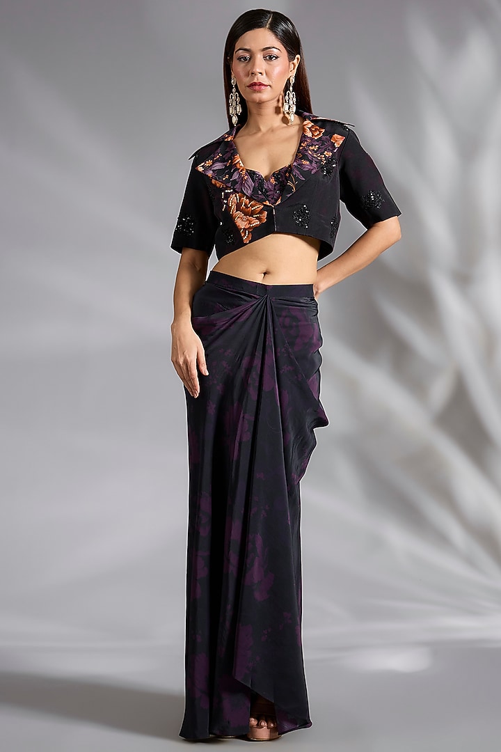 Black Crepe Skirt Set by CHARU PARASHAR at Pernia's Pop Up Shop